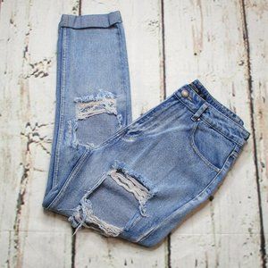 Nasty Gal Ultra High Rise Crop Destroyed Jeans